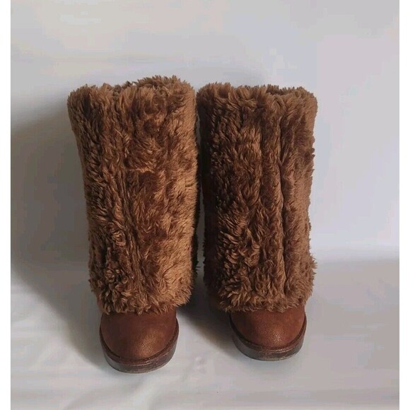 Michael Kors Calista Vicuna Distressed Suede High Knee Faux Fur Boots Size 7.5M - Picture 4 of 12
